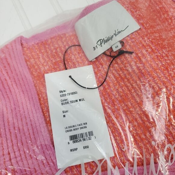 3.1 Phillip Lim Women's Long Sleeve Double Face Rib Cross Body Dress - Bubblegum - Picture 13 of 15